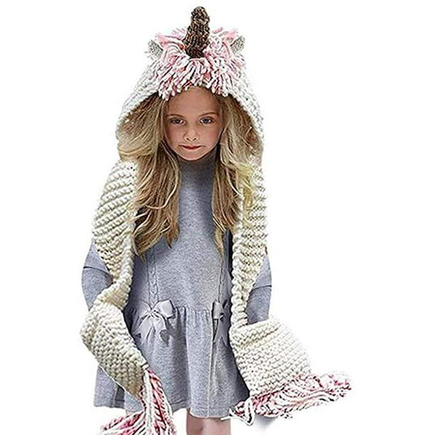 Unicorn Hooded Scarf Animal Hoodie Cowl Crochet Knitted Beanie Hats Winter Warm